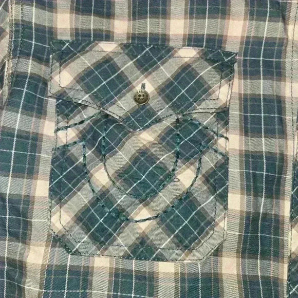 True Religion Mens Horseshoe Plaid Long Sleeve Button Down Shirt Green Size XL - Picture 6 of 9